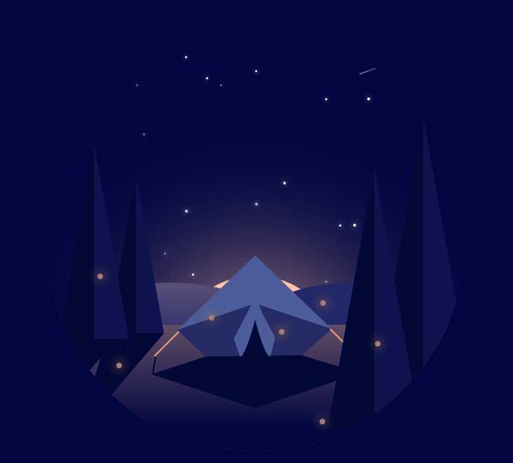 夜空中繁星露营地场景特效