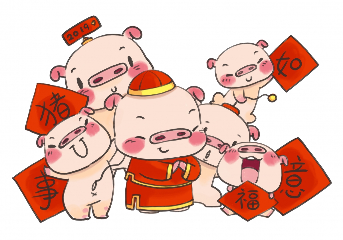 猪事如意2019年猪年插画4k壁纸
