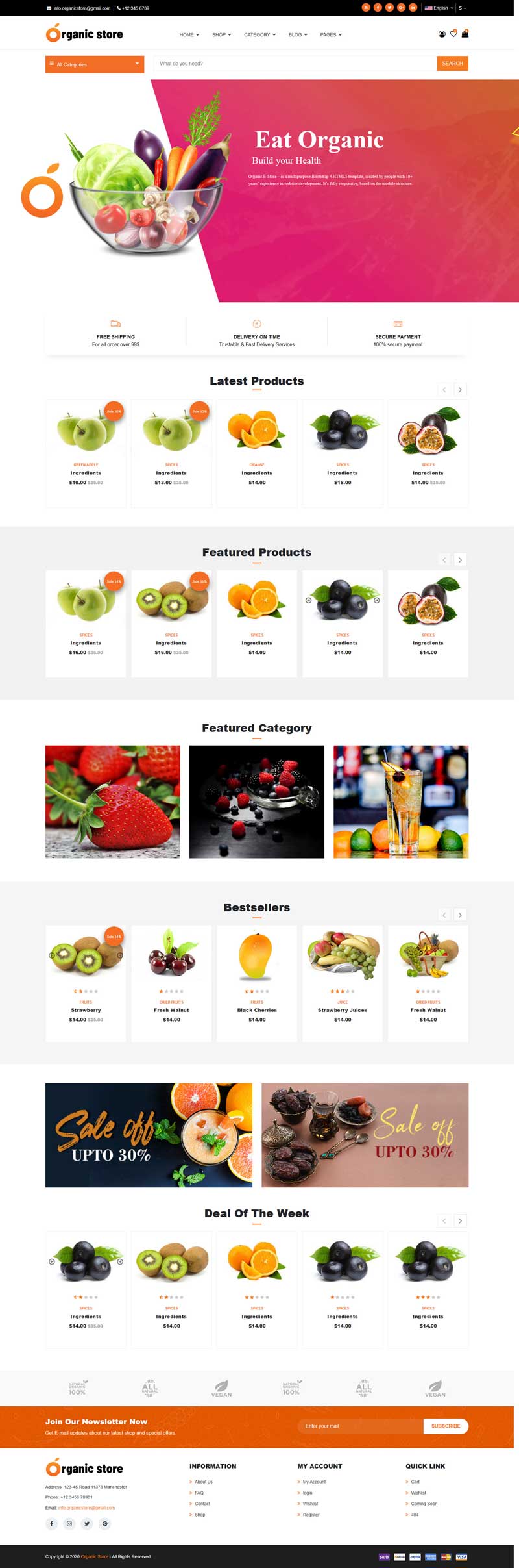 有机水果外卖超市电商网页模板
