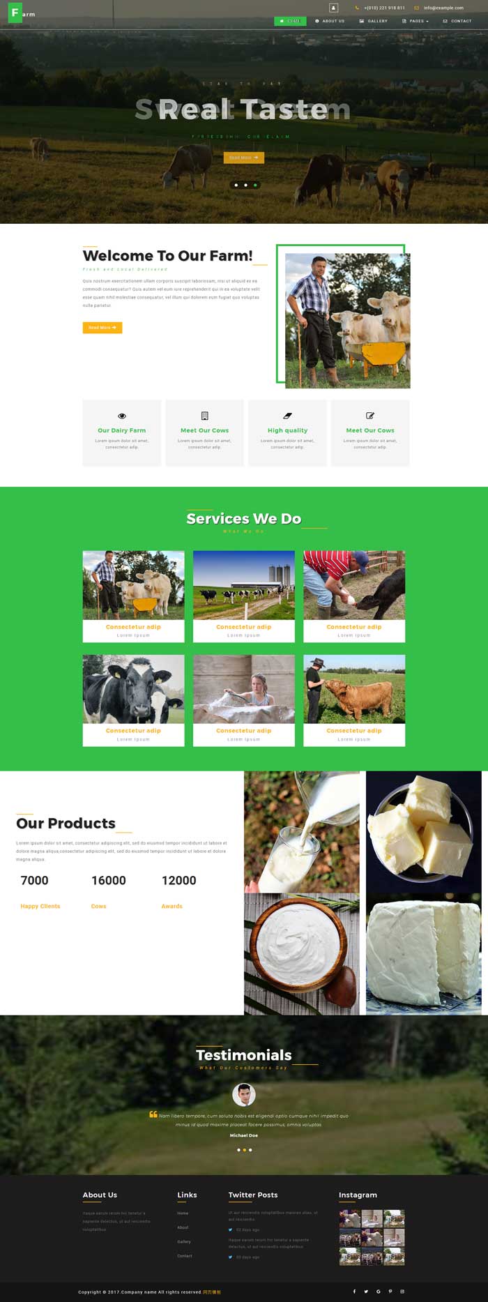 绿色的奶牛养殖场基地介绍网站模板