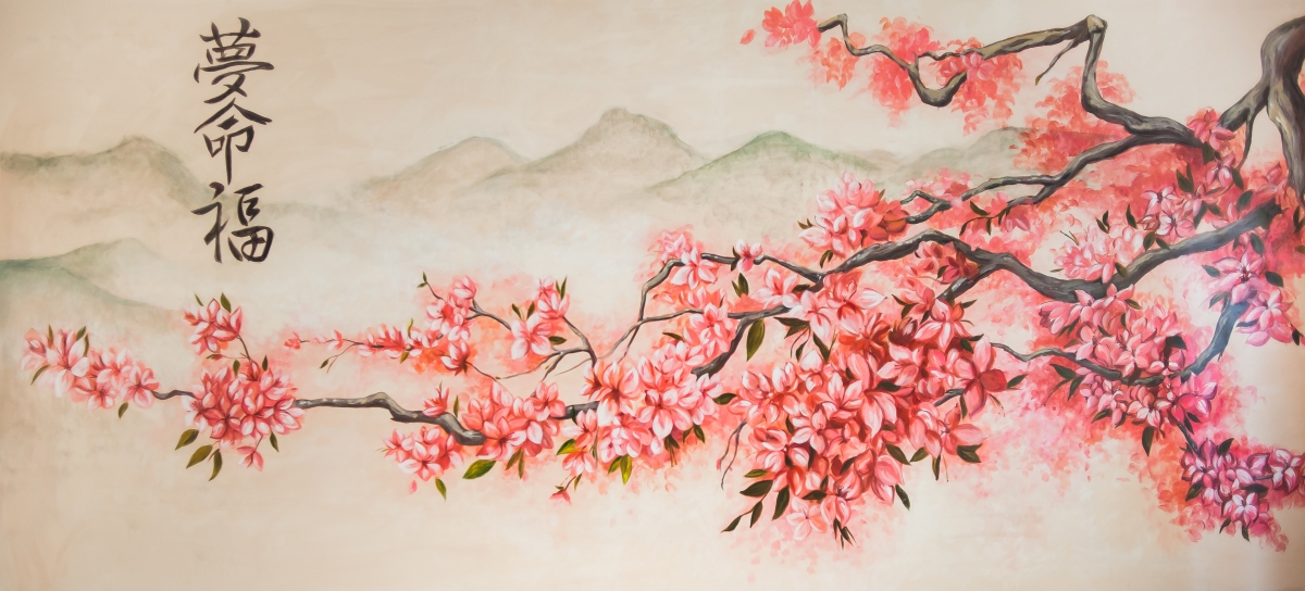 春天 山 樱花 艺术 绘画 4K风景图片