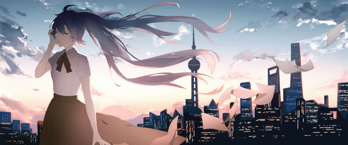 初音少女带鱼屏动漫壁纸，超清3440x1440 4K图片，一键下载