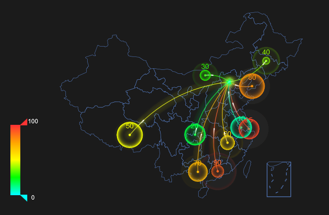 html5 echarts图表插件炫光的分布地图动画特效