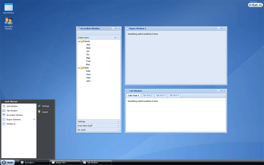 Ext js框架模拟Windows桌面菜单管理模板