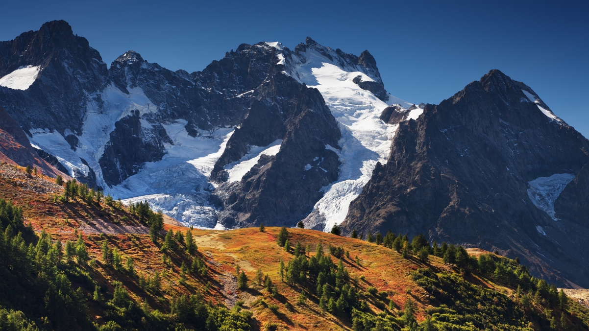 La Meije 高山,雪景,树林,4K风景壁纸