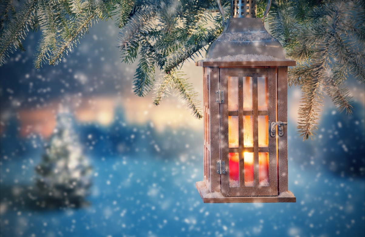 雪,树,灯笼,圣诞节,装饰,蜡烛,圣诞快乐,5k素材图片