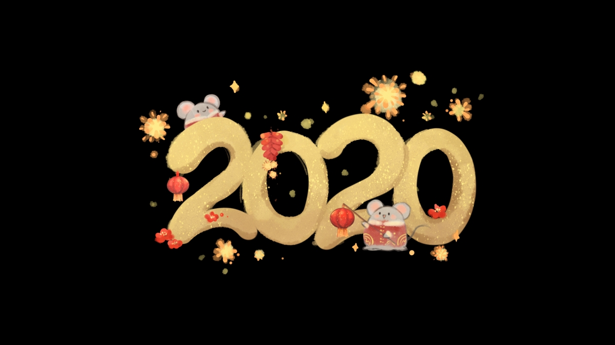 2020年鼠年春节黑金背景4k壁纸3840x2160
