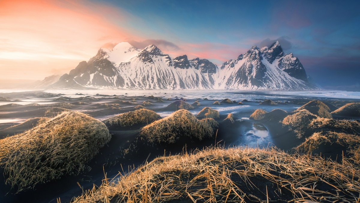 冰岛山日落大自然风景4k壁纸