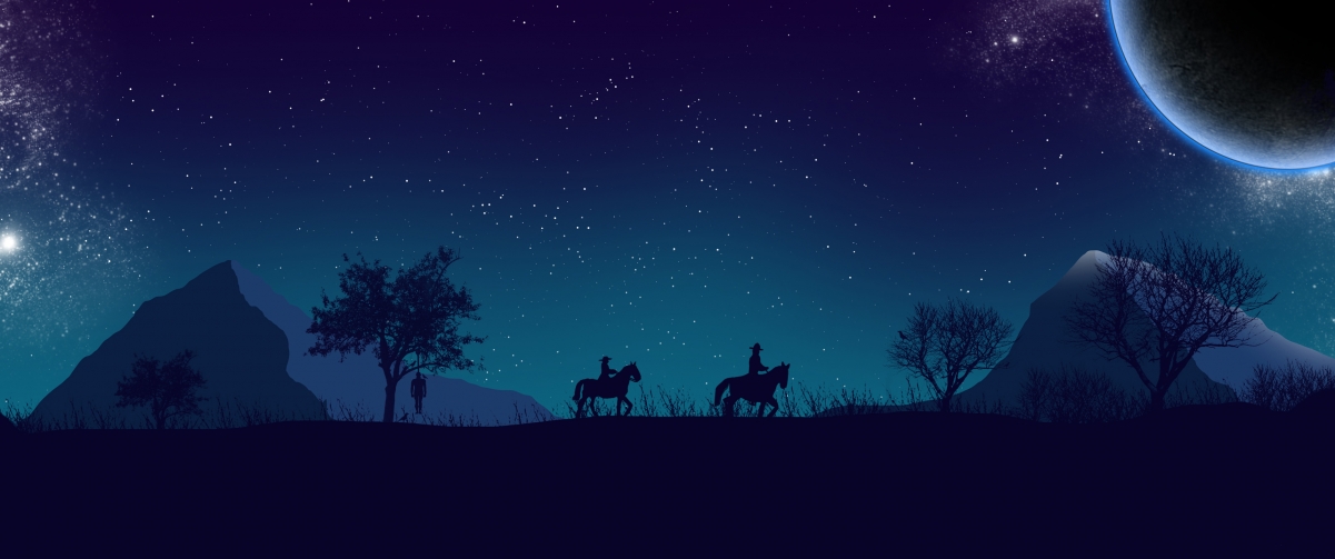 夜晚,山,星空,人,马,3440x1440风景壁纸