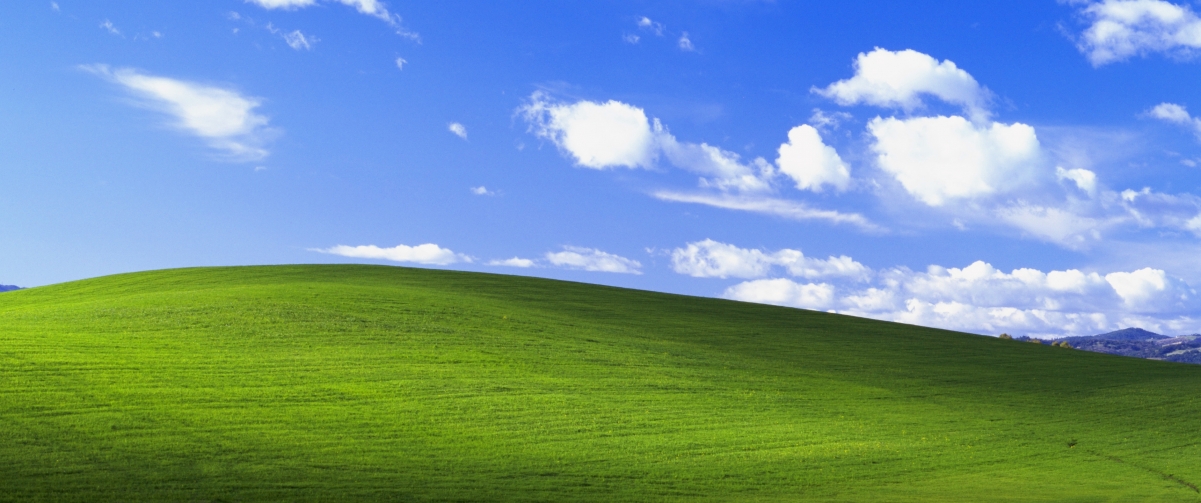 Bliss Windows XP微软蓝色白云带鱼屏曲面3440x1440壁纸