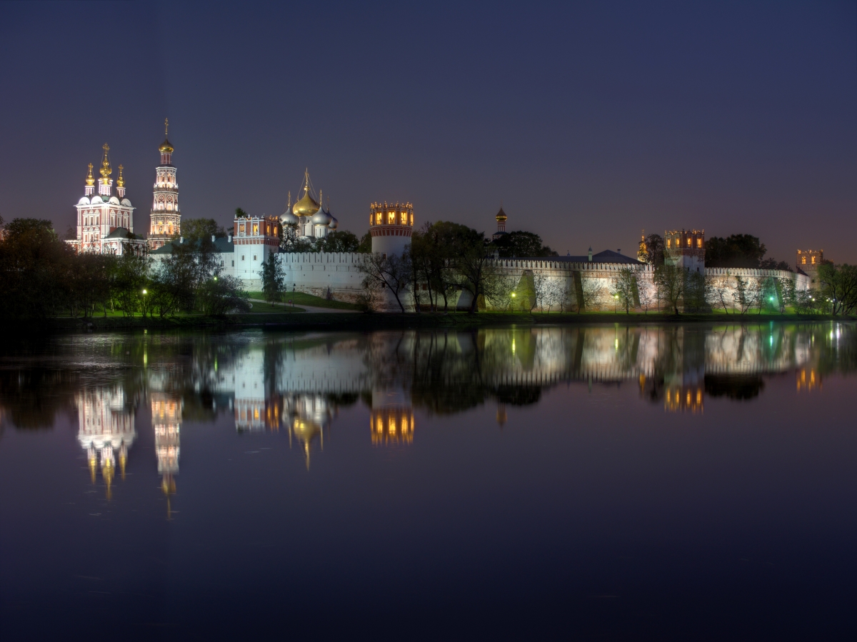 莫斯科,新圣女修道院,河流,晚上风景图片