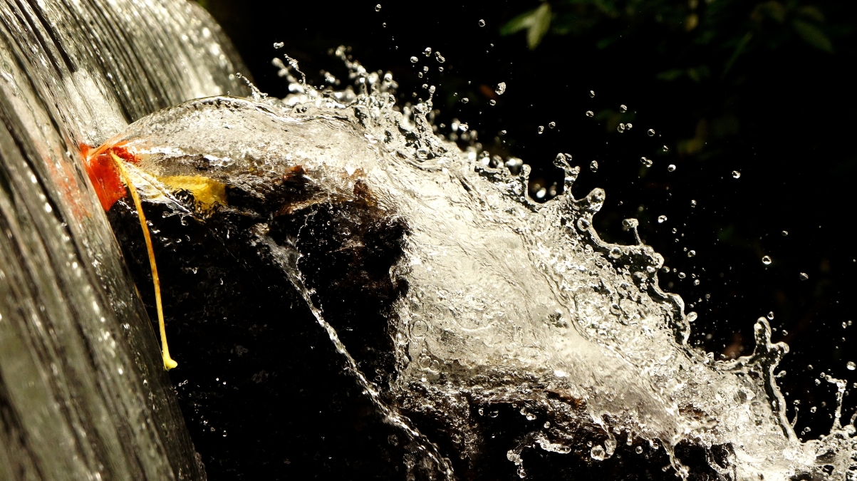 瀑布 水花 叶子 摄影4k图片