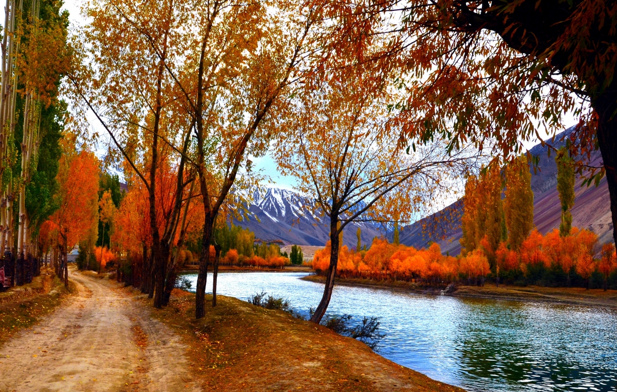 自然天空河水秋天风景4K图片