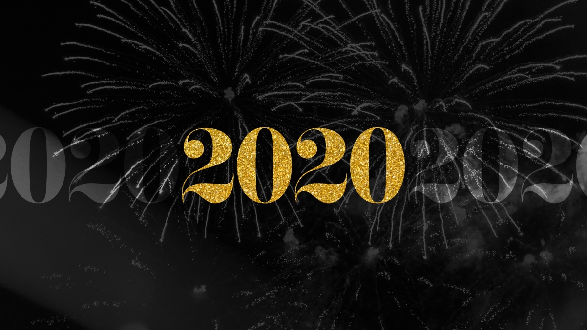 金色2020新年快乐黑色背景4k壁纸3840x2160