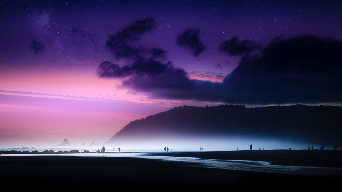 海滩星光灿烂的日落4k风景壁纸
