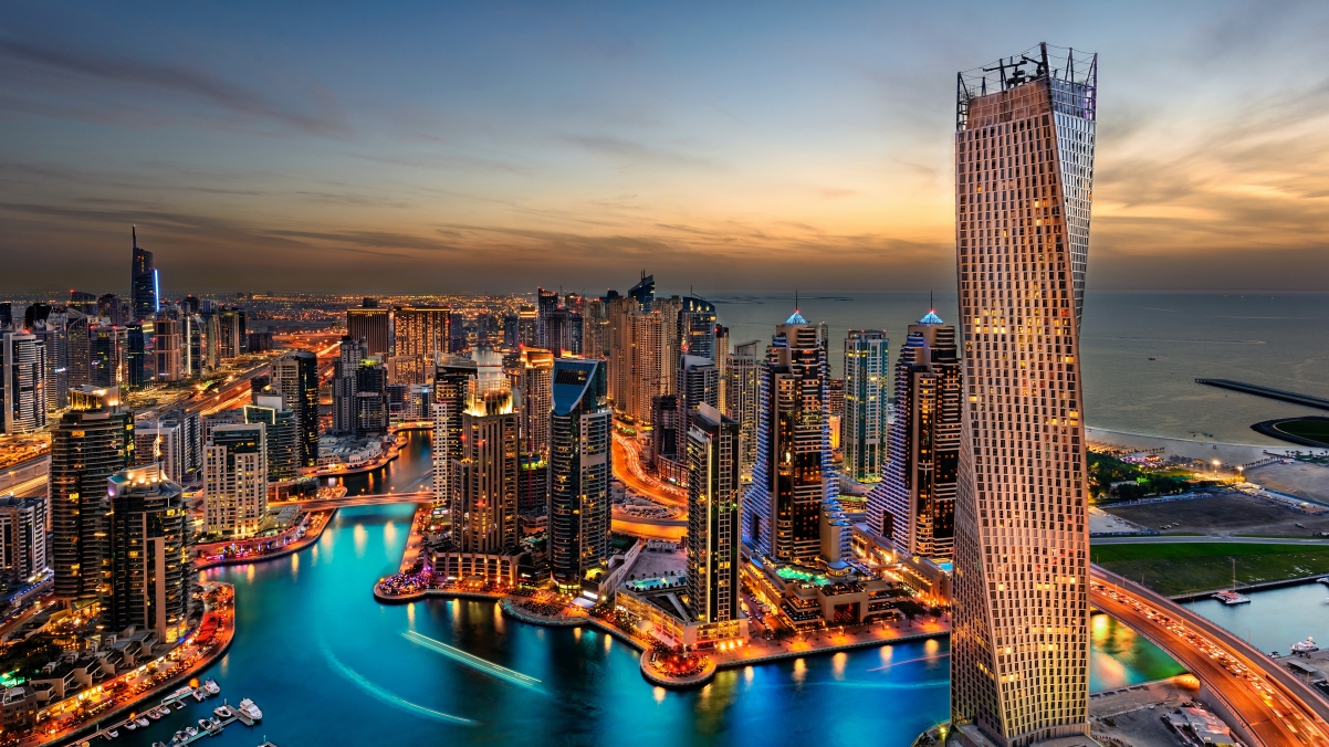 迪拜,海港,夜晚,旅游,酒店,迪拜夜景4K高清壁纸