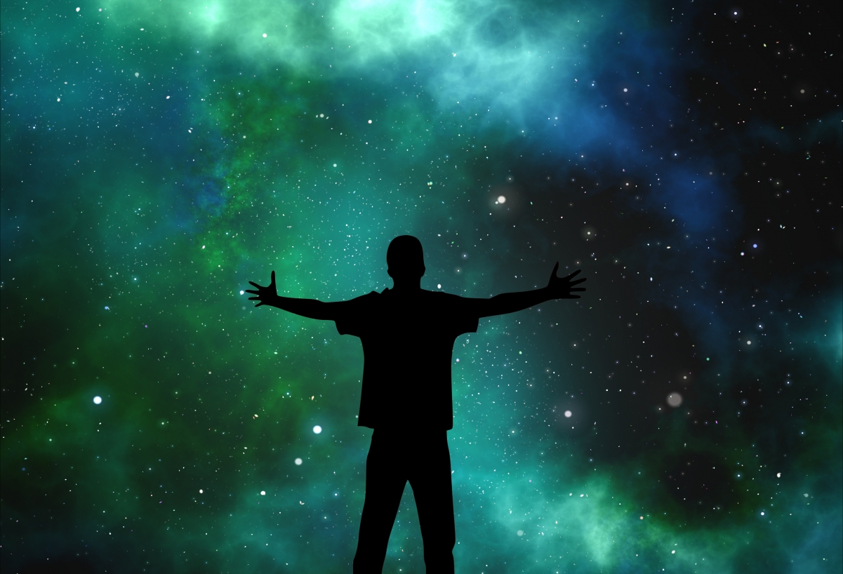 宇宙 人 剪影 拥抱 天空 夜 星空 4K背景图片