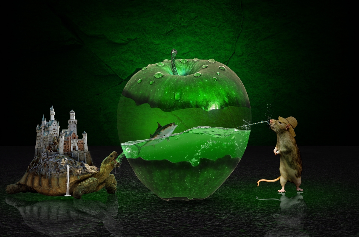 绿色苹果 photoshop 幻想 大鼠 龟 城堡 创意设计 4K图片