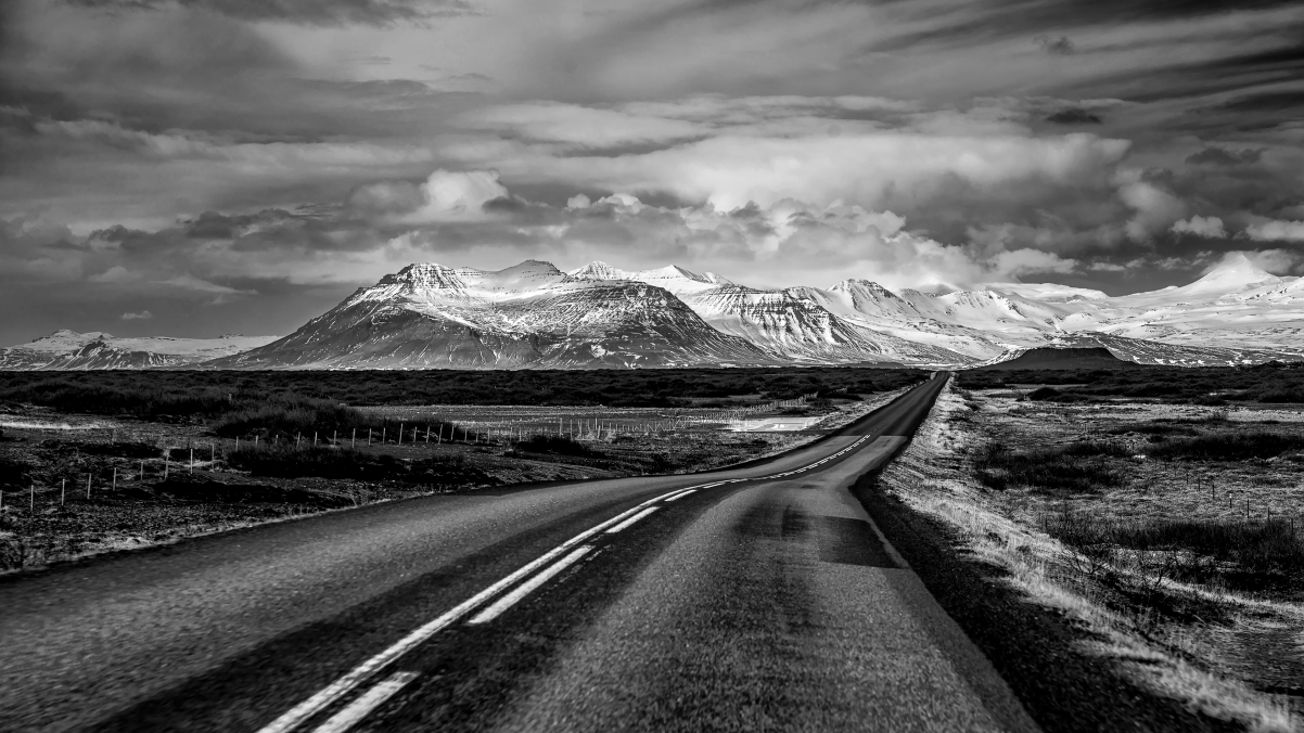 西冰岛环城路 黑白风景摄影 4K壁纸 3840x2160