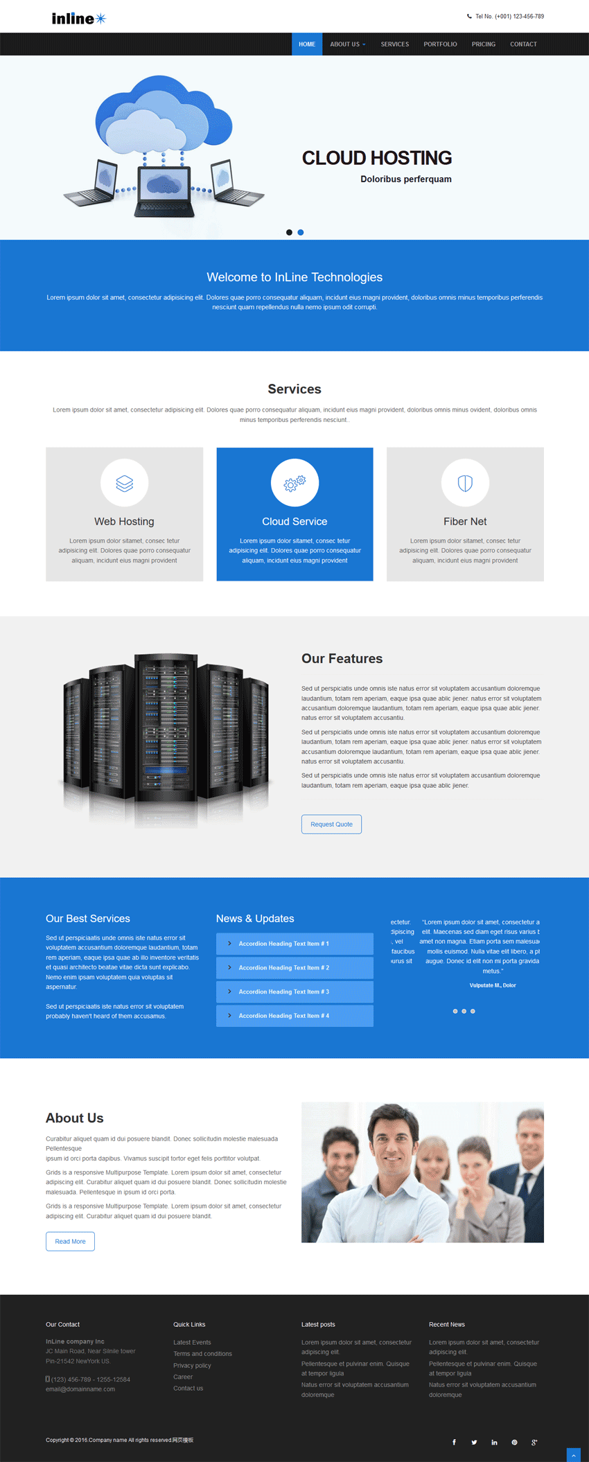 蓝色简洁云主机服务器公司网站静态模板