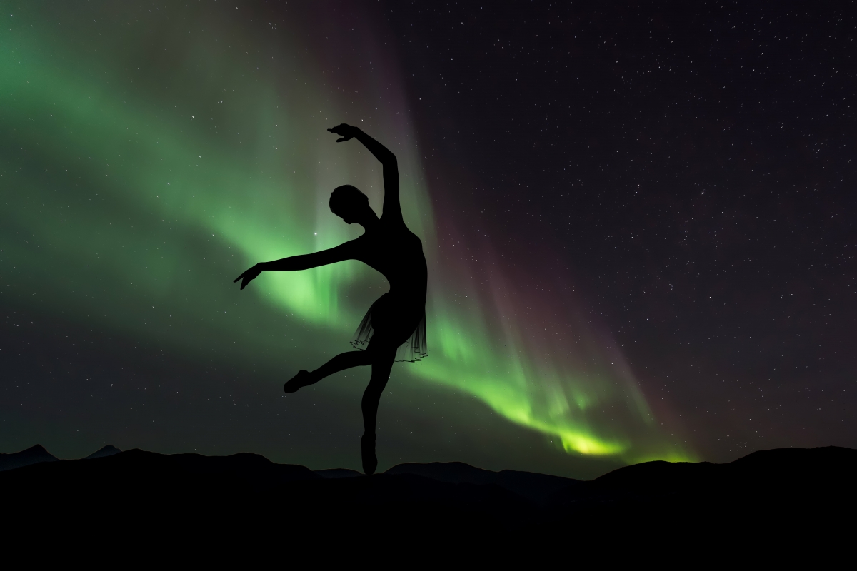 晚上,夜空,星空,芭蕾舞者的剪影,5k背景图片