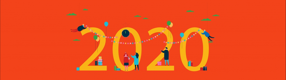 创意2020年新年快乐礼物5120x1440双屏壁纸