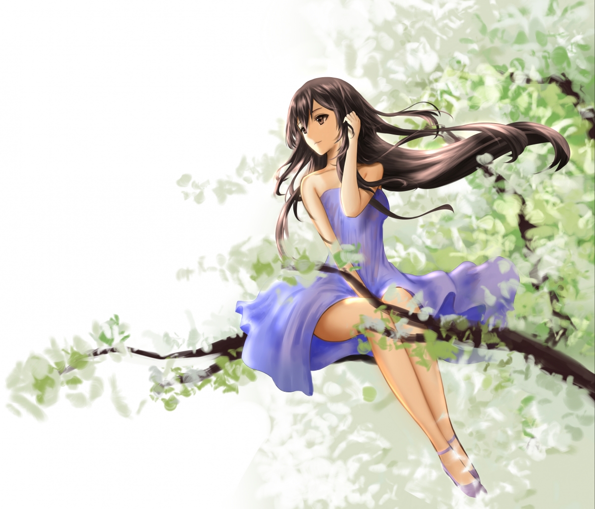 坐在树上的可爱女生动漫壁纸