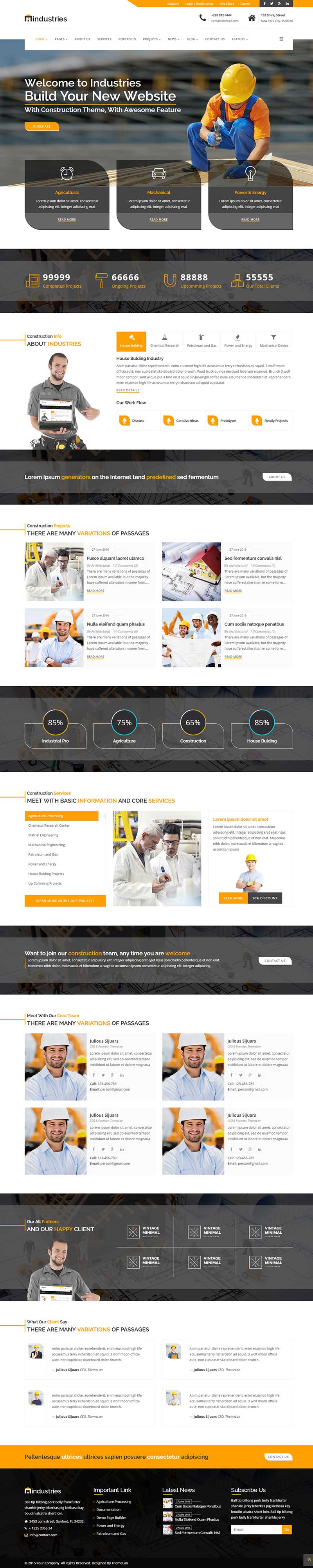 橙色宽屏的建筑工业行业网站模板