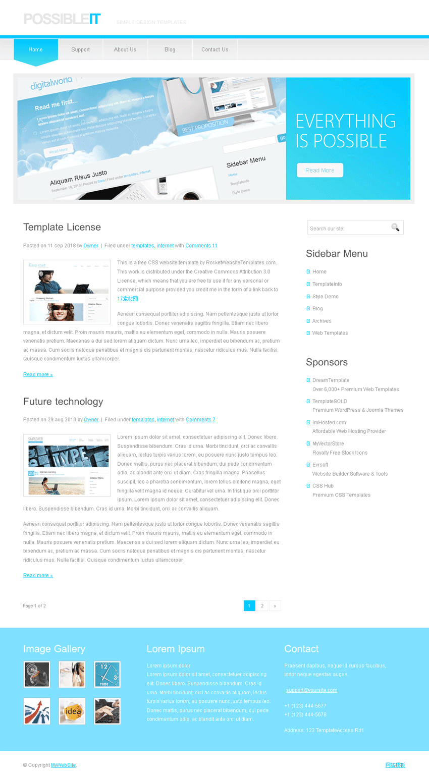 蓝色简洁的个人科技博客网站模板源码下载