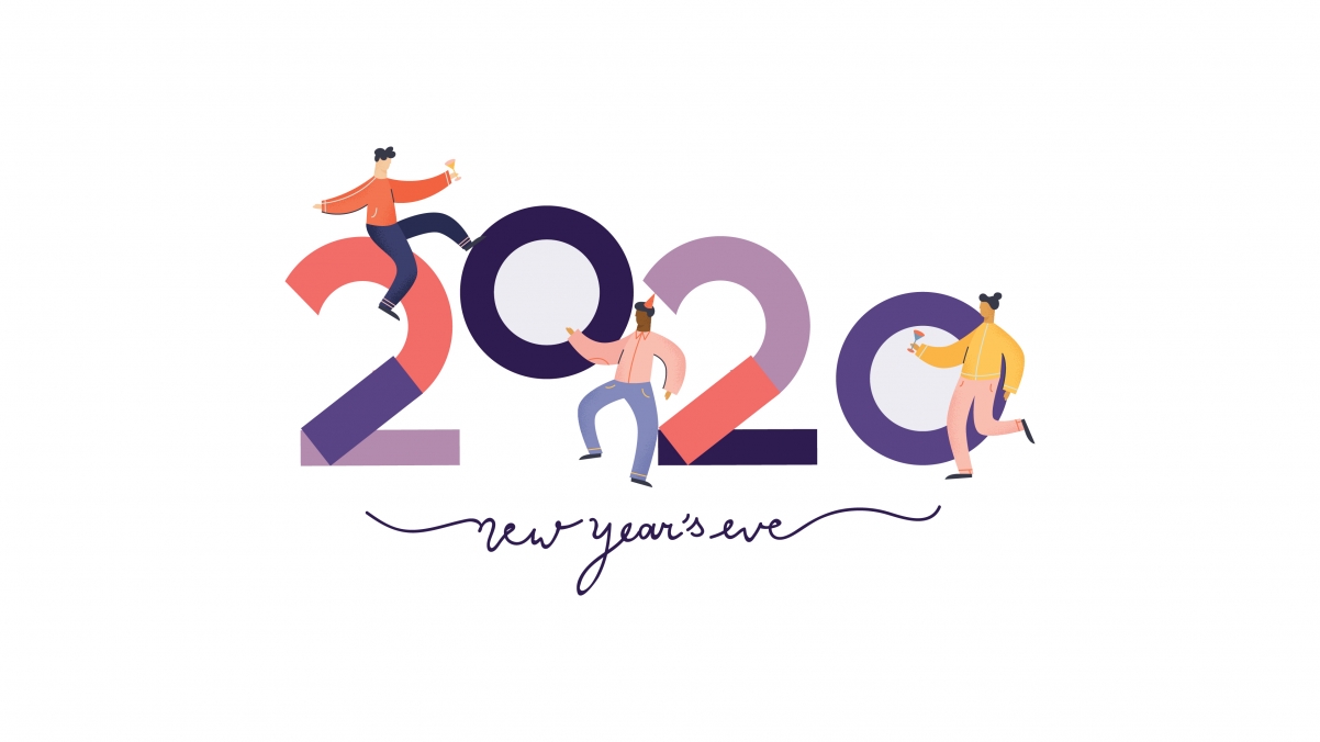 2020鼠年新年快乐简约创意设计4k壁纸