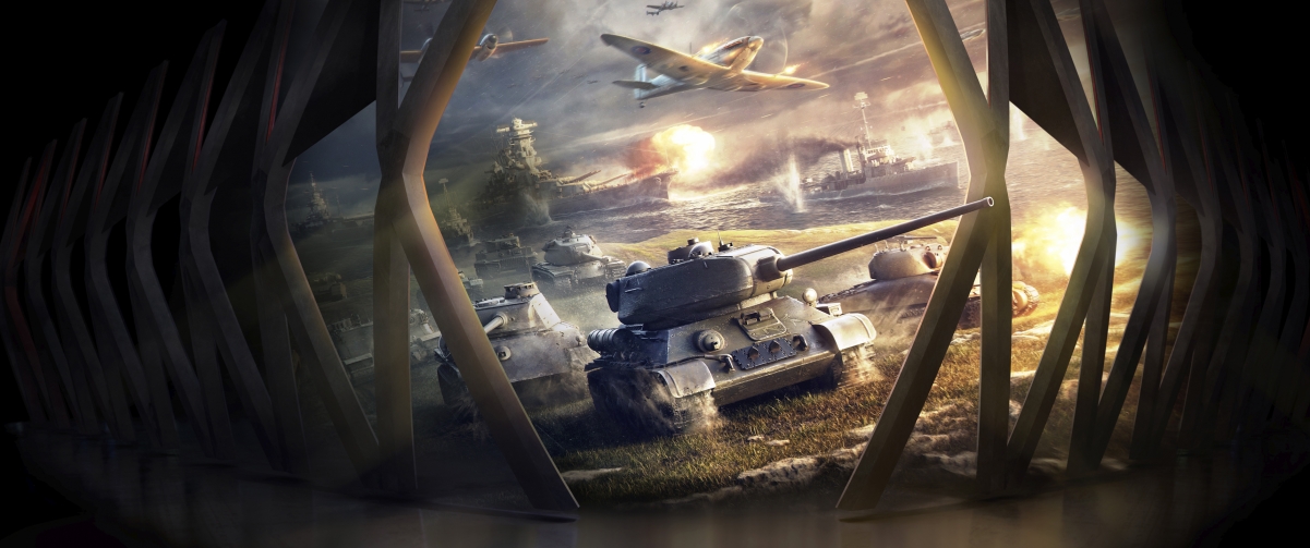 战舰世界,坦克T-34-85,飞机,船舶,3440x1440游戏壁纸