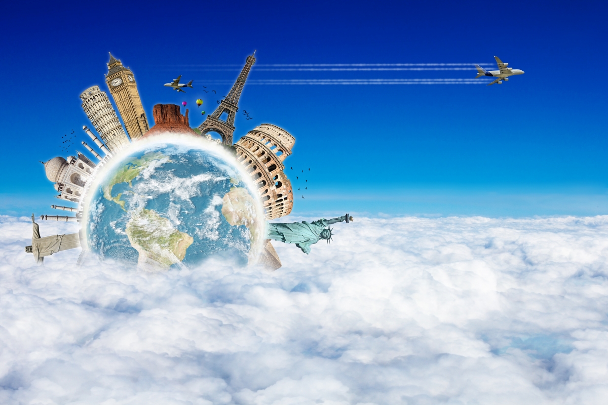 创意 行星 天空 云 飞机 埃菲尔铁塔 自由女神像 罗马 7K设计图片