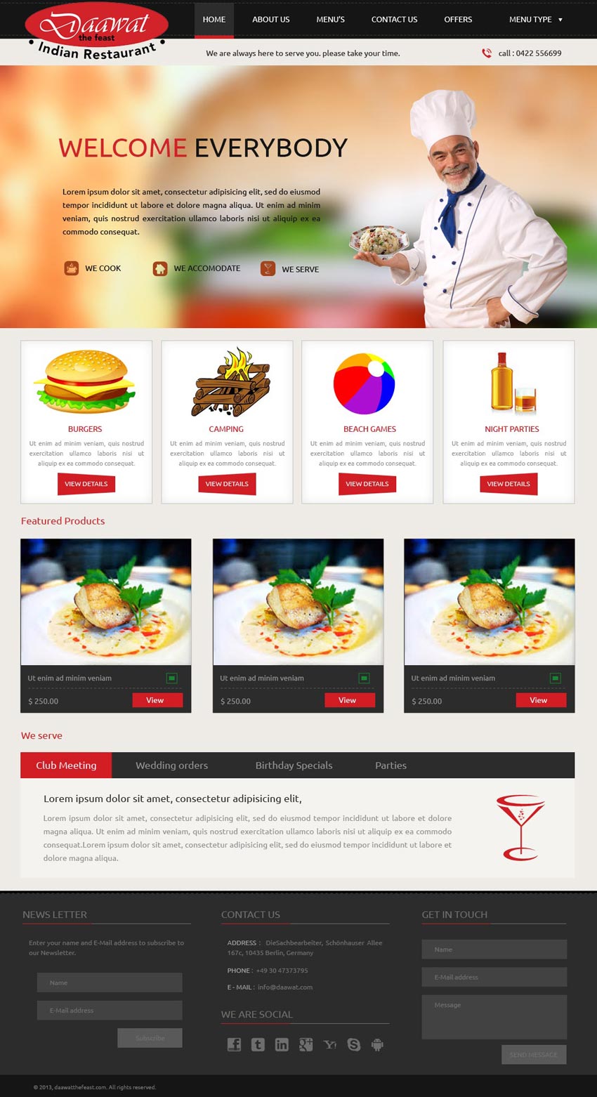 国外餐饮美食类网站网页模板psd分层素材下载