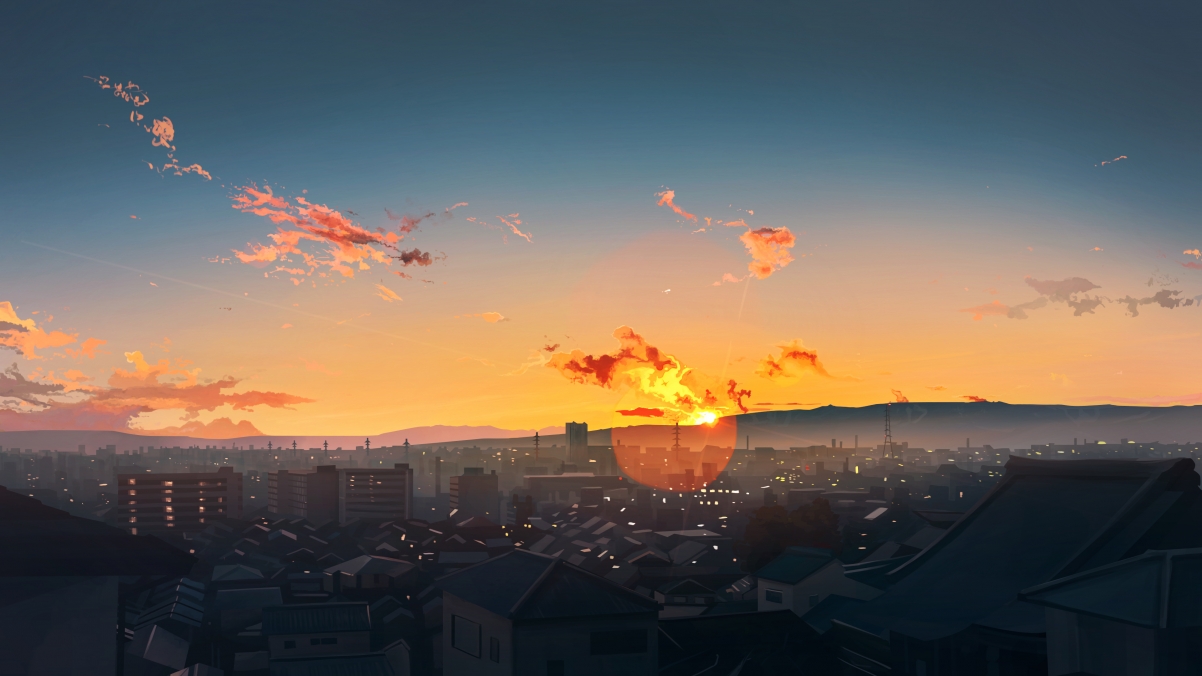 天空 夕阳 插画风景4k动漫壁纸3840x2160