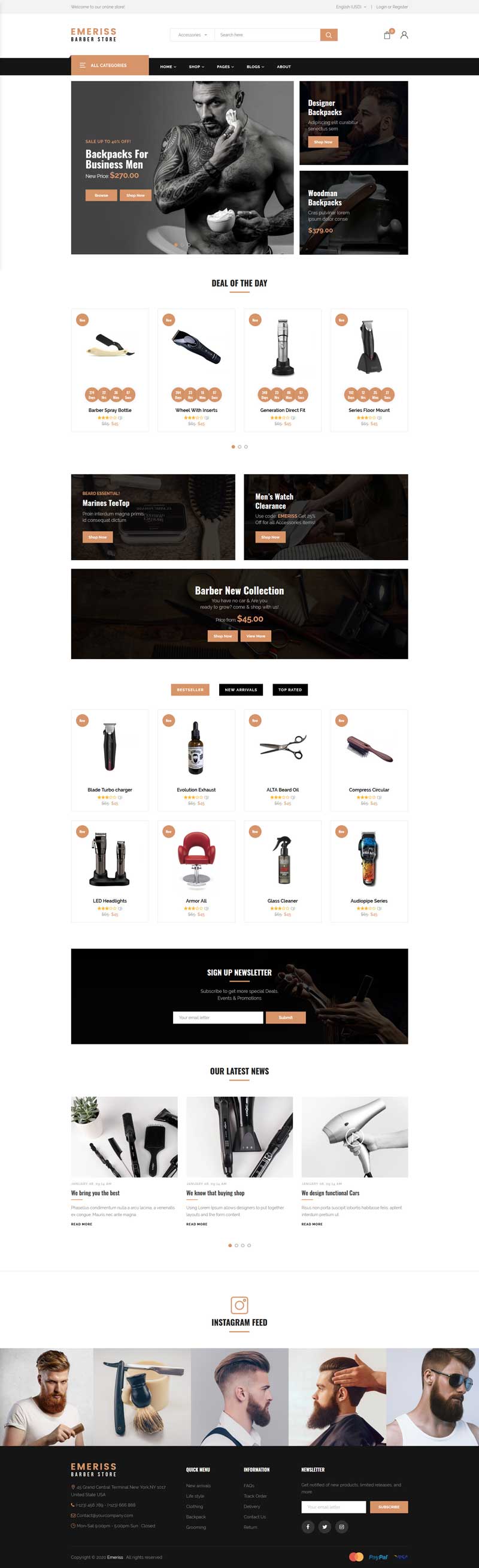 时尚的理发店铺购物网站HTML模板