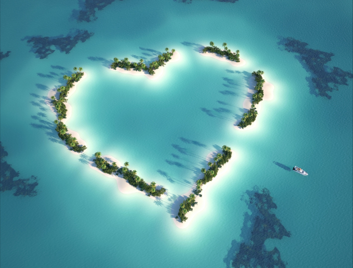 心形岛 爱心 浪漫海岛风景5k壁纸