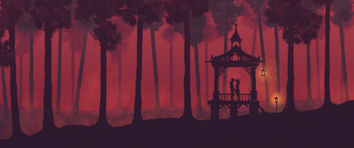 浪漫的红色森林3440x1440壁纸