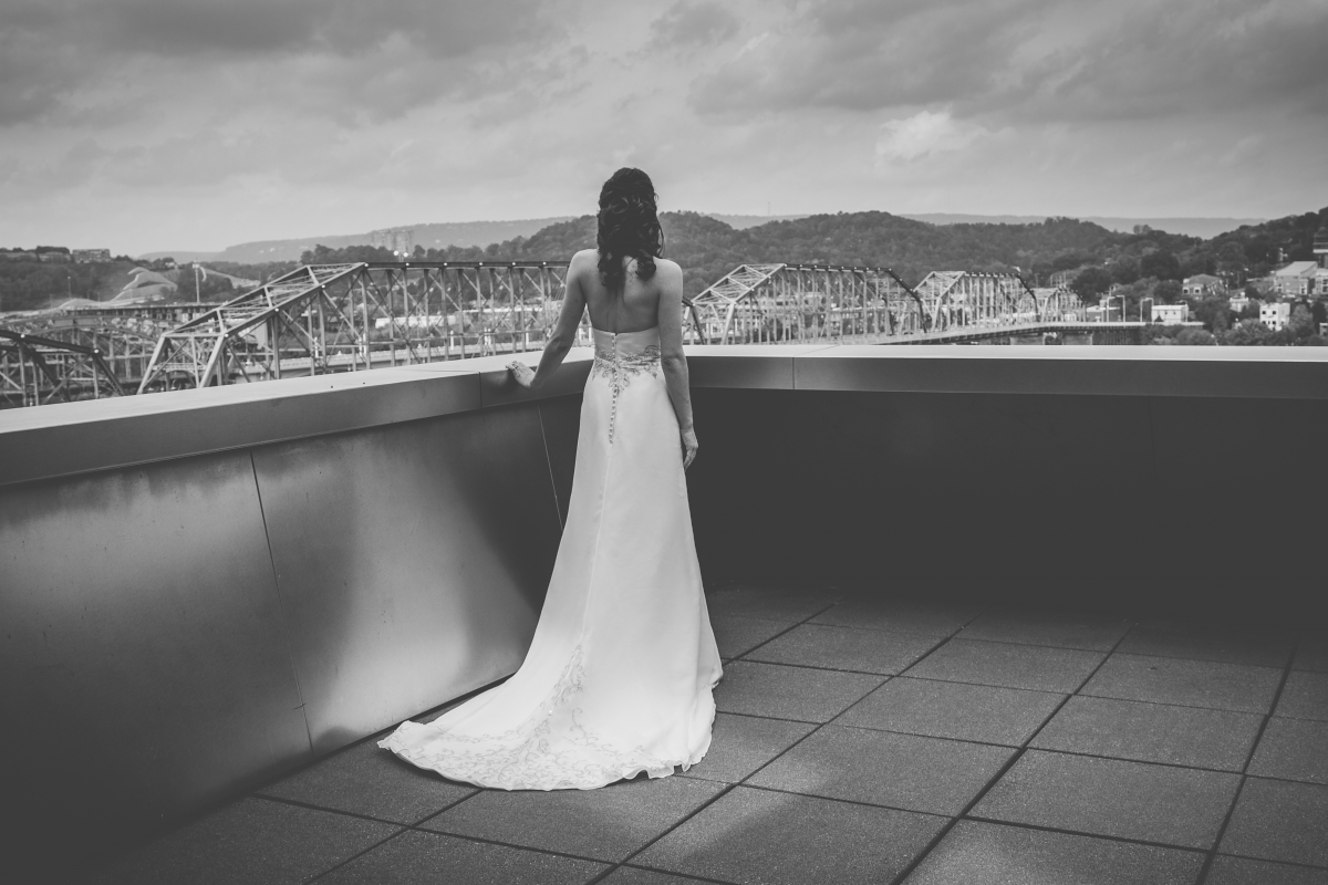 天台,新娘,背,白色,黑白裙子,图片
