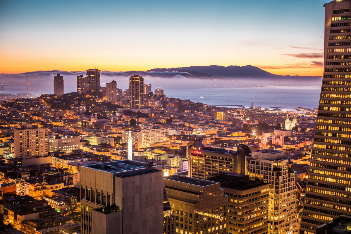 旧金山湾地区美丽的傍晚风景4k图片
