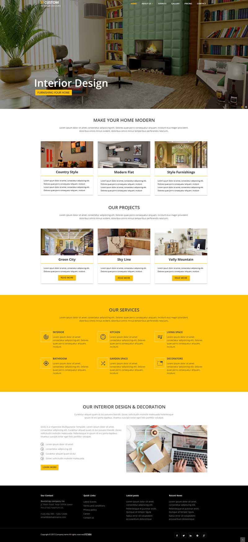 橙色大气的室内家具装饰公司网站模板