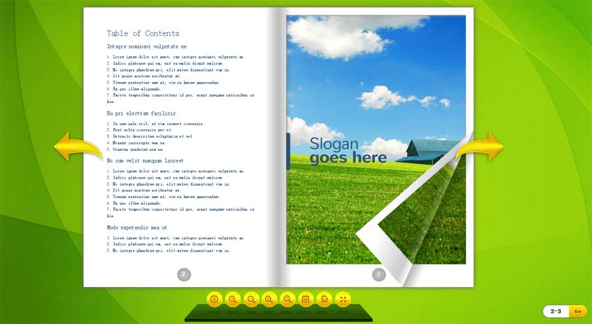 html5绿色的电子杂志书本翻页展示特效