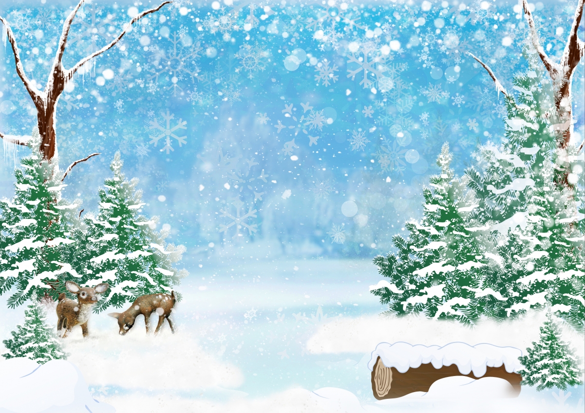 森林,鹿,树木,冬天,雪花,积雪,圣诞节4k背景图片
