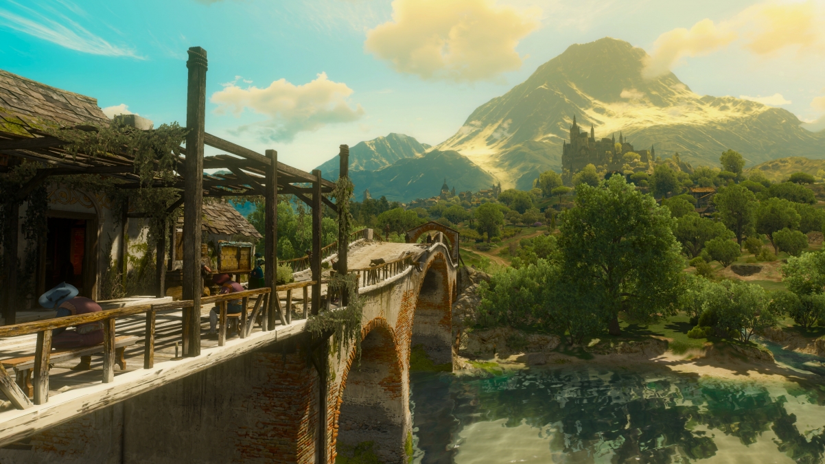 城堡,森林,河流,桥梁,巫师3:狂猎,游戏风景4k壁纸