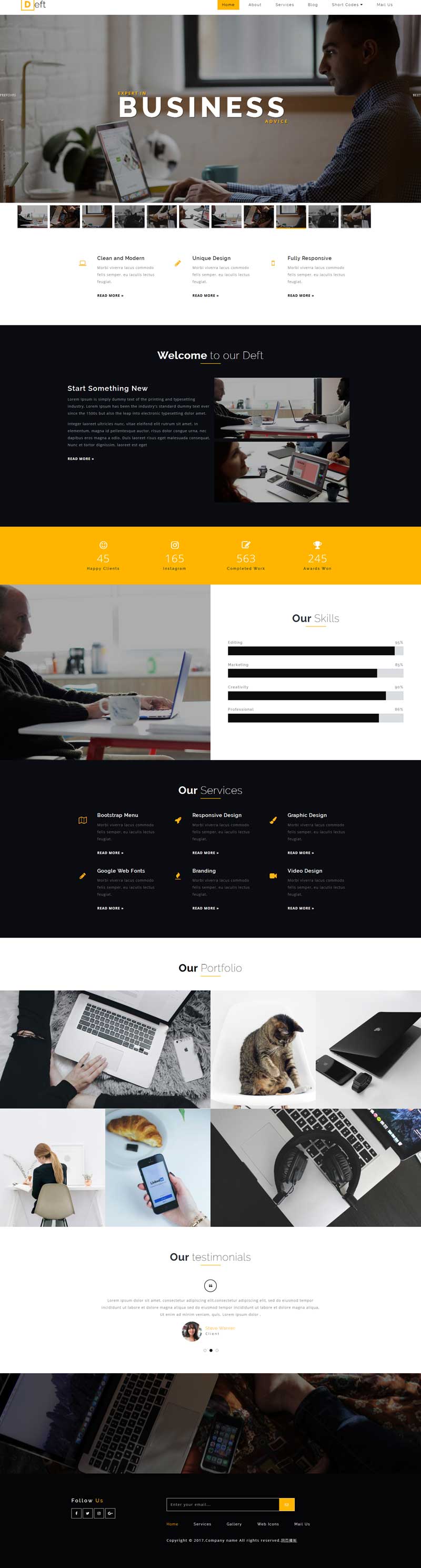 黄色宽屏的商务咨询服务公司网页模板