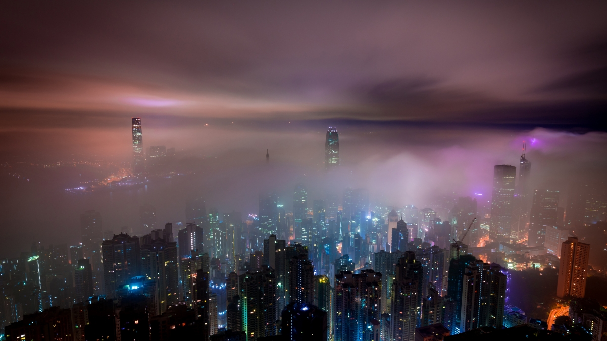 香港摩天大楼城市夜景4k壁纸