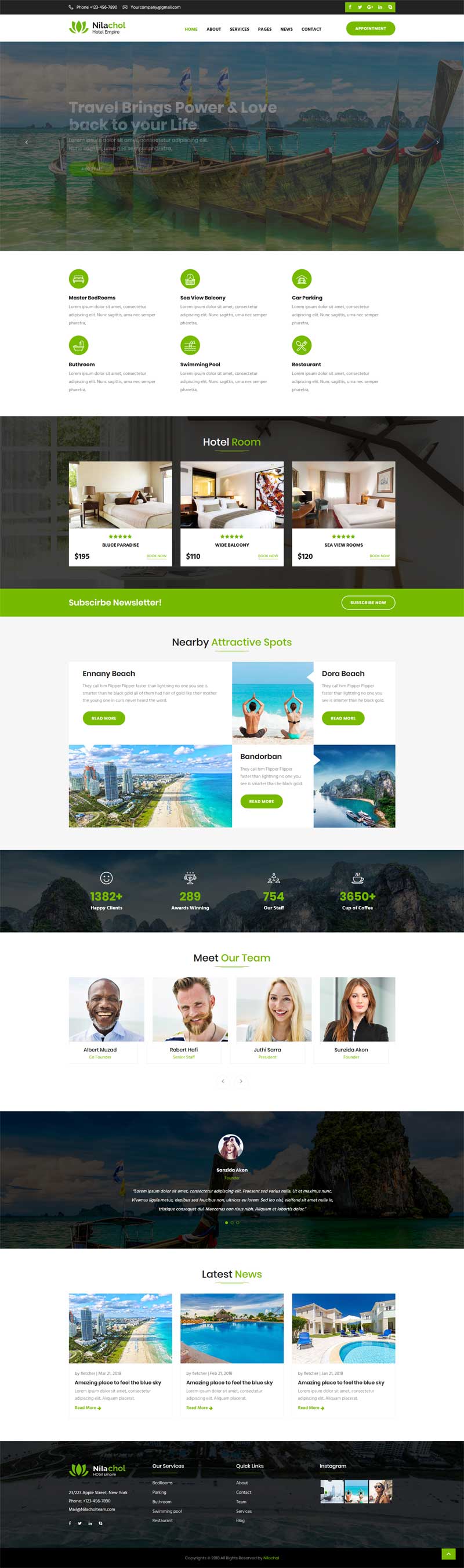 绿色的旅游度假酒店网站bootstrap模板