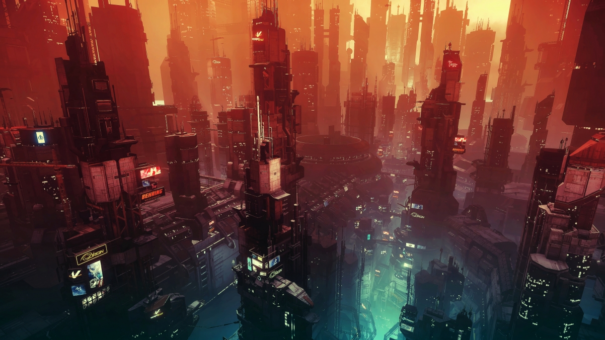 未来派城市 日落 科幻 概念艺术4k壁纸