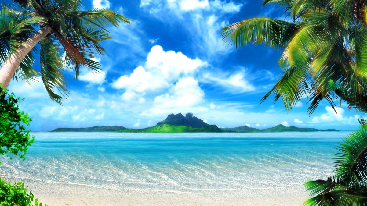 海洋 小岛 椰树 天空 4K风景壁纸3840x2160