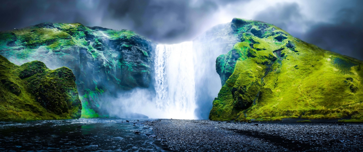 冰岛瀑布风景3440x1440壁纸