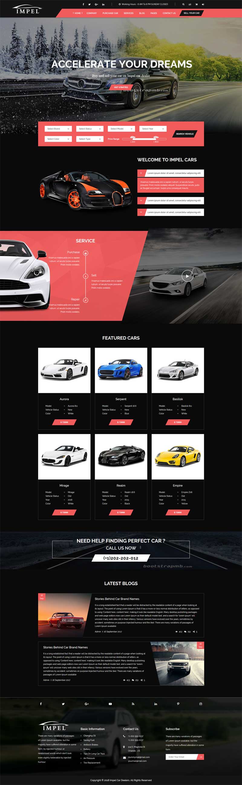大气红色的汽车经销商网站模板
